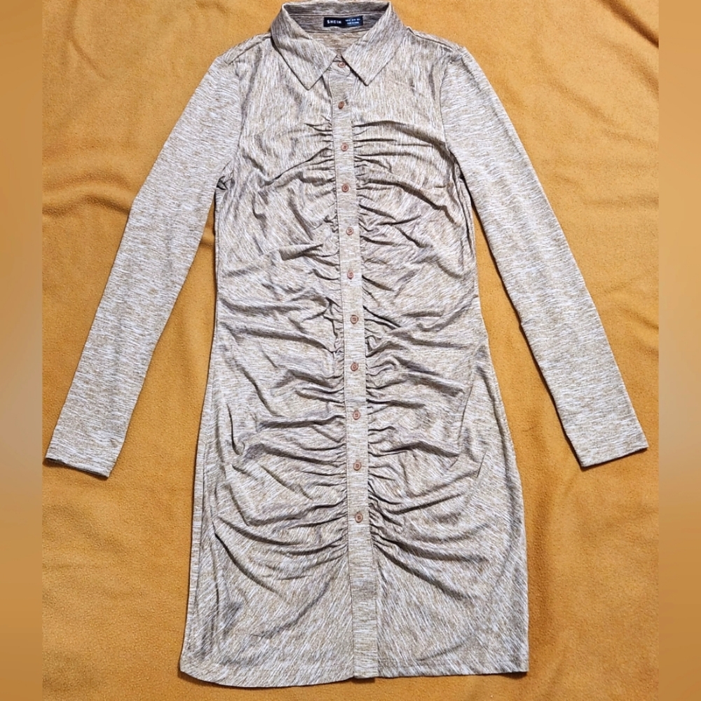 SHEIN Button Front Ruched Bodycon Dress